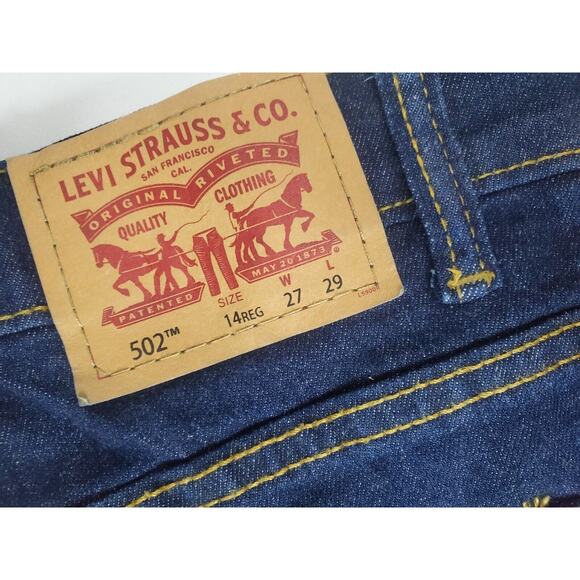 Levis Boys 502 Regular Taper Jeans Size 14 27x29 Dark Wash - Picture 5 of 6